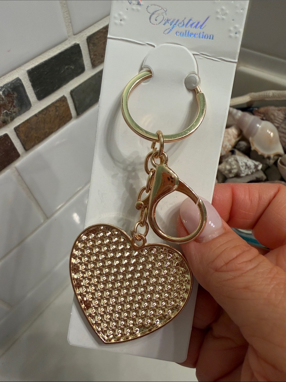 Gold Heart Keychain with Black Crystal Accent - Picture 2 of 2